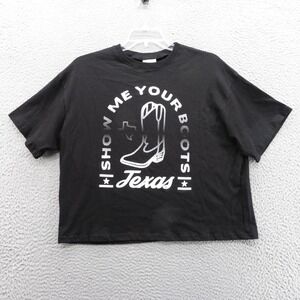 Where‎ I'm From Texas Show Me Your Boots Crop Tee Shirt Medium Black Women NWT